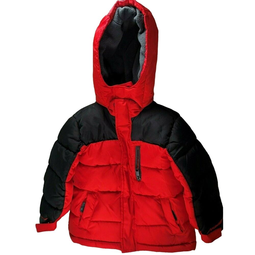 Toddler Puffy Jacket 2T Hooded Winter Coat Red Black Lined Insulated Xersion